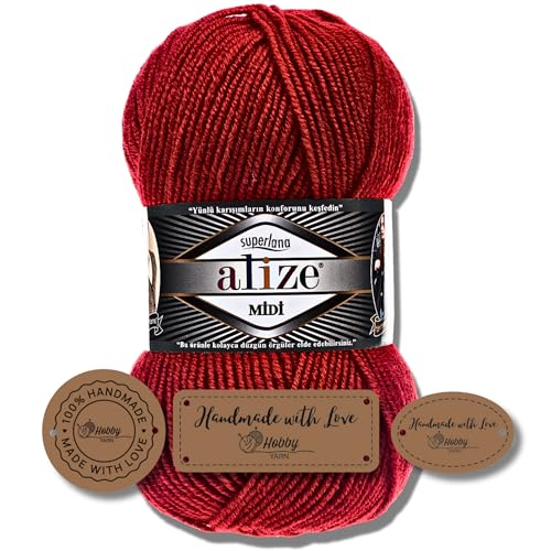 Hobby YARN 3x Etikettenlabel mit Alize Superlana Midi Wolle Premium 1x100g als Set | Yarn | Garn | Strickgarn Einfarbig Baby zum Häkeln Stricken Kleidung Schals (56) von Hobby YARN