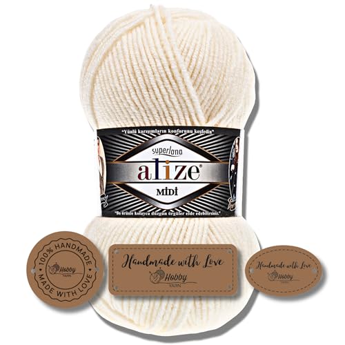 Hobby YARN 3x Etikettenlabel mit Alize Superlana Midi Wolle Premium 1x100g als Set | Yarn | Garn | Strickgarn Einfarbig Baby zum Häkeln Stricken Kleidung Schals (62) von Hobby YARN