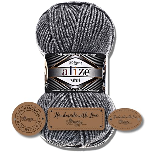 Hobby YARN 3x Etikettenlabel mit Alize Superlana Midi Wolle Premium 1x100g als Set | Yarn | Garn | Strickgarn Einfarbig Baby zum Häkeln Stricken Kleidung Schals (87) von Hobby YARN