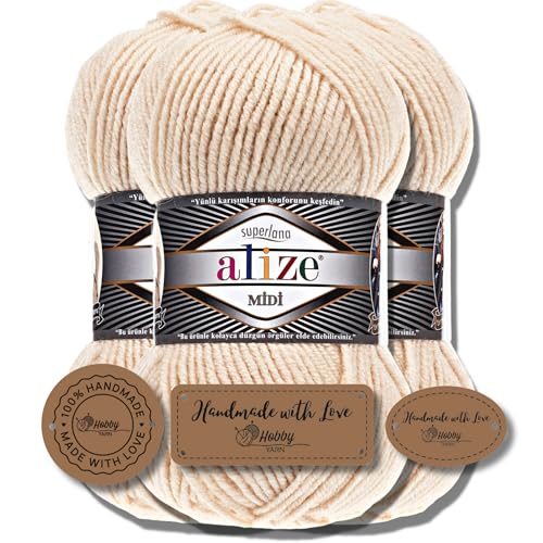 Hobby YARN 3x Etikettenlabel mit Alize Superlana Midi Wolle Premium 3x100g als Set I Yarn | Garn | Strickgarn Einfarbig Baby zum Häkeln Stricken Kleidung Schals (310) von Hobby YARN