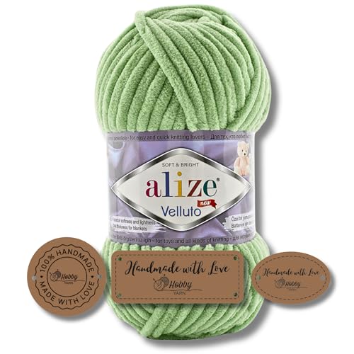 Hobby YARN 3x Etikettenlabel mit Alize Velluto Wolle Premium 1x100g als Set, Dicke Wolle zum Häkeln (103) von Hobby YARN