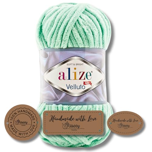Hobby YARN 3x Etikettenlabel mit Alize Velluto Wolle Premium 1x100g als Set, Dicke Wolle zum Häkeln (771) von Hobby YARN