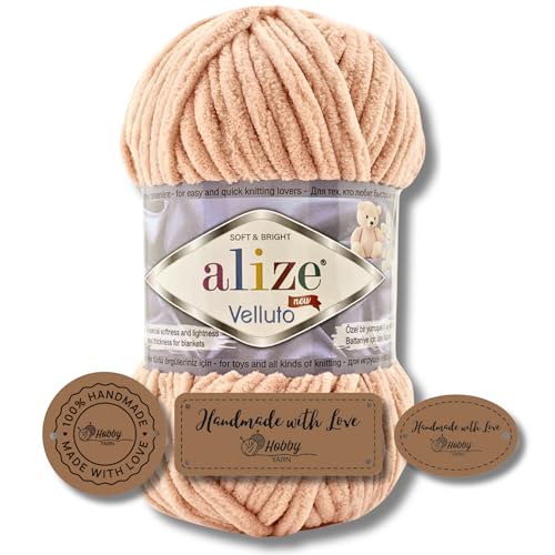 Hobby YARN 3x Etikettenlabel mit Alize Velluto Wolle Premium 1x100g als Set, Dicke Wolle zum Häkeln (Wedding Pink - 866) von Hobby YARN