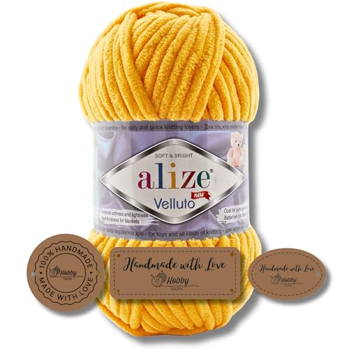 Hobby YARN 3x Etikettenlabel mit Alize Velluto Wolle Premium 1x100g als Set | Dicke Wolle zum Häkeln (Apricot I 216) von Hobby YARN