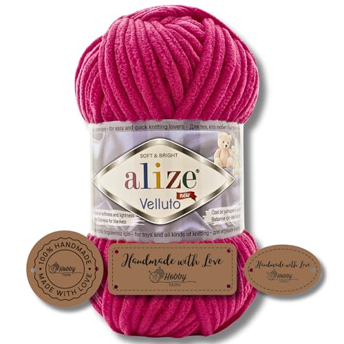 Hobby YARN 3x Etikettenlabel mit Alize Velluto Wolle Premium 1x100g als Set | Dicke Wolle zum Häkeln (Bougainvillea | 798) von Hobby YARN