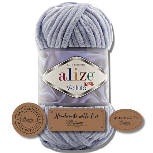 Hobby YARN 3x Etikettenlabel mit Alize Velluto Wolle Premium 1x100g als Set | Dicke Wolle zum Häkeln (Coal Grey | 87) von Hobby YARN