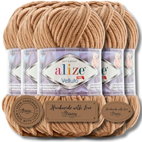 Hobby YARN 3x Etikettenlabel mit Alize Velluto Wolle Premium 5x100g als Set | Chenille Dicke Wolle zum Häkeln Uni Farbe Bulky Amigurumi Baby Kuschelwolle Filzwolle (199) von Hobby YARN