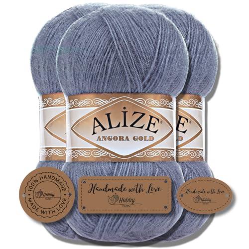 Hobby YARN Alize 3x 100g mit 3x Label als Set Angora Gold Türkische Premium Wolle Dünne Mohair aus Schurwolle Babywolle als Strickgarn Handstrickgarn Einfarbig Uni Yarn (203) von Hobby YARN