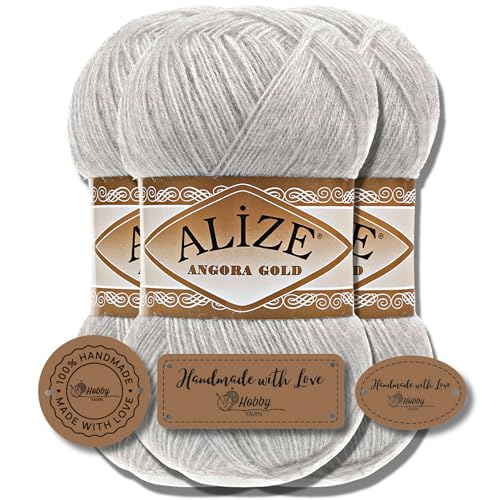 Hobby YARN Alize 3x 100g mit 3x Label als Set Angora Gold Türkische Premium Wolle Dünne Mohair aus Schurwolle Babywolle als Strickgarn Handstrickgarn Einfarbig Uni Yarn (208) von Hobby YARN
