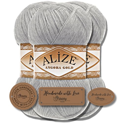Hobby YARN Alize 3x 100g mit 3x Label als Set Angora Gold Türkische Premium Wolle Dünne Mohair aus Schurwolle Babywolle als Strickgarn Handstrickgarn Einfarbig Uni Yarn (21) von Hobby YARN