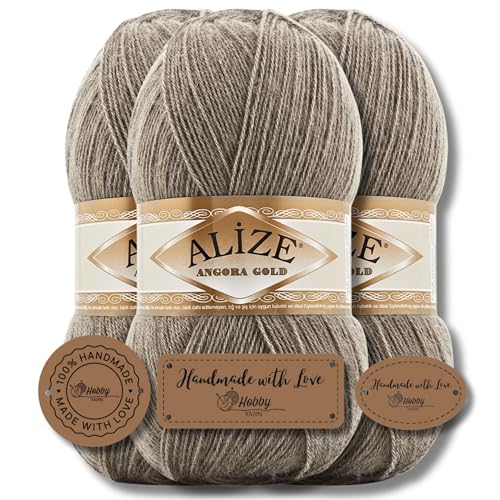 Hobby YARN Alize 3x 100g mit 3x Label als Set Angora Gold Türkische Premium Wolle Dünne Mohair aus Schurwolle Babywolle als Strickgarn Handstrickgarn Einfarbig Uni Yarn (283) von Hobby YARN