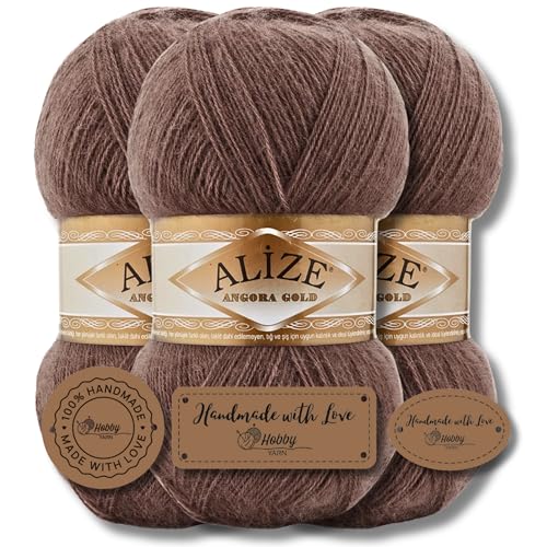 Hobby YARN Alize 3x 100g mit 3x Label als Set Angora Gold Türkische Premium Wolle Dünne Mohair aus Schurwolle Babywolle als Strickgarn Handstrickgarn Einfarbig Uni Yarn (493) von Hobby YARN