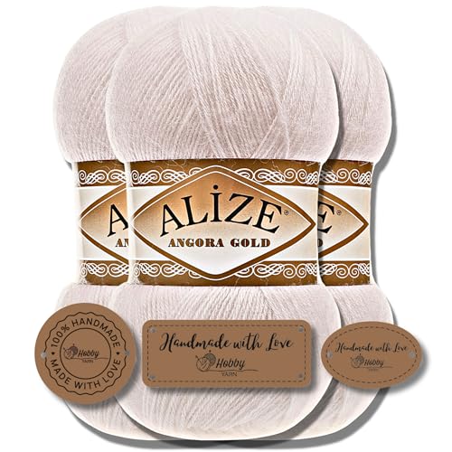 Hobby YARN Alize 3x 100g mit 3x Label als Set Angora Gold Türkische Premium Wolle Dünne Mohair aus Schurwolle Babywolle als Strickgarn Handstrickgarn Einfarbig Uni Yarn (599) von Hobby YARN