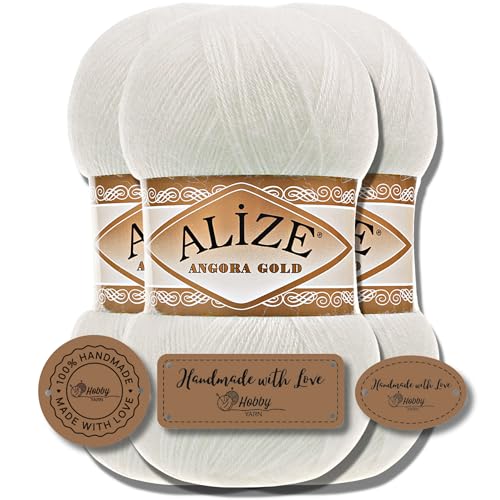 Hobby YARN Alize 3x 100g mit 3x Label als Set Angora Gold Türkische Premium Wolle Dünne Mohair aus Schurwolle Babywolle als Strickgarn Handstrickgarn Einfarbig Uni Yarn (62) von Hobby YARN