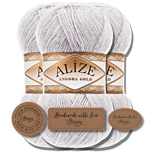 Hobby YARN Alize 3x 100g mit 3x Label als Set Angora Gold Türkische Premium Wolle Dünne Mohair aus Schurwolle Babywolle als Strickgarn Handstrickgarn Einfarbig Uni Yarn (71) von Hobby YARN