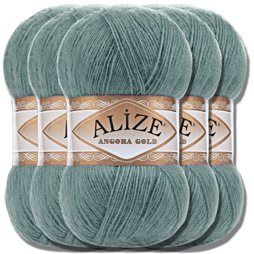 Hobby YARN Alize 5x 100g Angora Gold Türkische Premium Wolle Dünne Mohair aus Schurwolle Babywolle als Strickgarn Handstrickgarn Einfarbig Uni Yarn (Azure | 164) von Hobby YARN