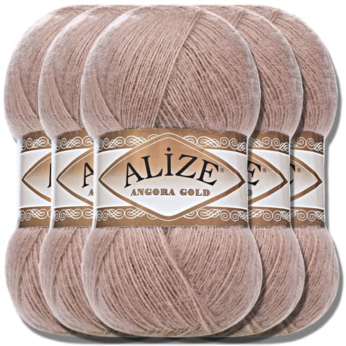 Hobby YARN Alize 5x 100g Angora Gold Türkische Premium Wolle Dünne Mohair aus Schurwolle Babywolle als Strickgarn Handstrickgarn Einfarbig Uni Yarn (Bark | 524))) von Hobby YARN