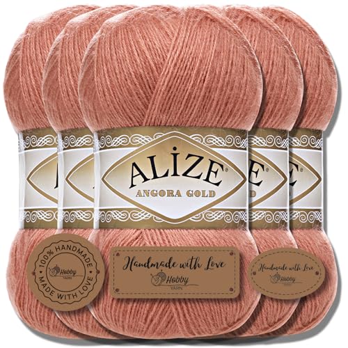 Hobby YARN Alize 5x 100g Angora Gold Türkische Premium Wolle Dünne Mohair aus Schurwolle Babywolle als Strickgarn Handstrickgarn Einfarbig Uni Yarn (Onion Skin | 102) von Hobby YARN
