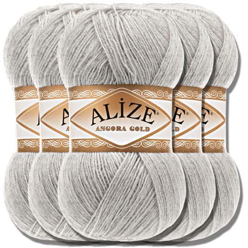 Hobby YARN Alize 5x 100g Angora Gold Türkische Premium Wolle Dünne Mohair aus Schurwolle Babywolle als Strickgarn Handstrickgarn Einfarbig Uni Yarn (Smoky | 652) von Hobby YARN