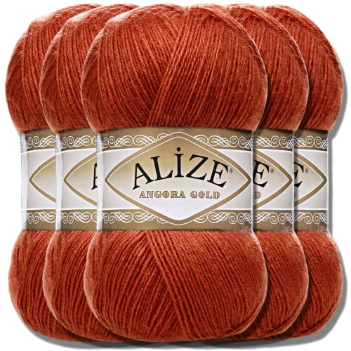 Hobby YARN Alize 5x 100g Angora Gold Türkische Premium Wolle Dünne Mohair aus Schurwolle Babywolle als Strickgarn Handstrickgarn Einfarbig Uni Yarn (Terra | 36) von Hobby YARN