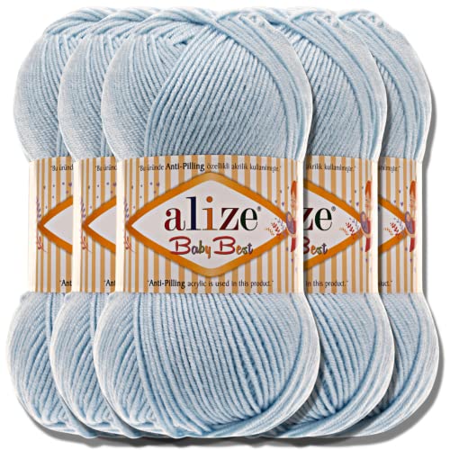 Hobby YARN Alize Baby Best Batik 5x 100g Türkische Premium Wolle Babywolle (Azul claro| 183) von Hobby YARN