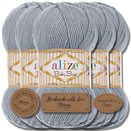 Hobby YARN Alize Baby Best Batik 5x 100g Türkische Premium Wolle Babywolle (Gris plateado | 119) von Hobby YARN