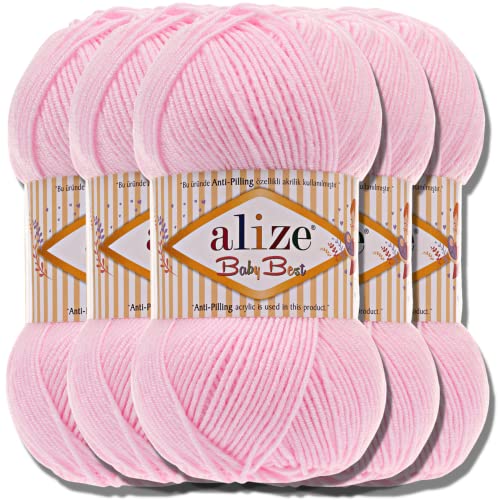 Hobby YARN Alize Baby Best Batik 5x 100g Türkische Premium Wolle Babywolle (Powder Pink | 185) von Hobby YARN