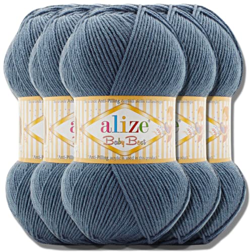 Hobby YARN Alize Baby Best Batik 5x 100g Türkische Premium Wolle Babywolle (Light Indigo | 418) von Hobby YARN