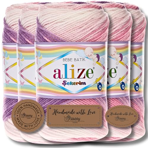 Hobby YARN Alize Sekerim Bebe Batik 5x 100g Türkische Premium Wolle aus Acryl Babywolle Strickwolle mit Farbverlauf Pastell Farbe Yarns für Babys Amigurumi (2135) von Hobby YARN