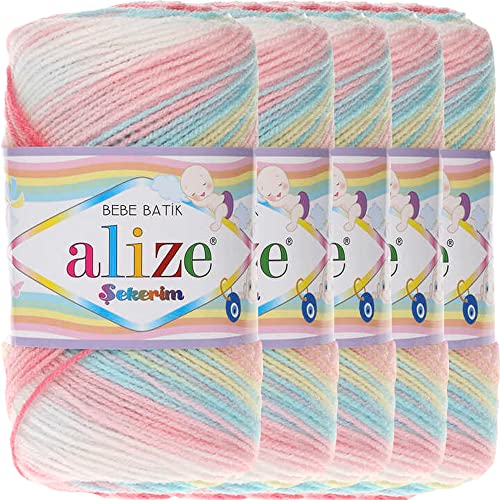 Hobby YARN Alize Sekerim Bebe Batik 5x 100g Türkische Premium Wolle aus Acryl Babywolle Strickwolle mit Farbverlauf Pastell Farbe Yarns für Babys Amigurumi (3045) von Hobby YARN