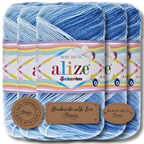 Hobby YARN Alize Sekerim Bebe Batik 5x 100g Türkische Premium Wolle aus Acryl Babywolle Strickwolle mit Farbverlauf Pastell Farbe Yarns für Babys Amigurumi (3481) von Hobby YARN