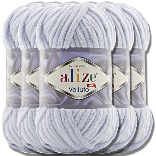 Hobby YARN Alize Velluto 5x 100g Türkische Strickwolle super Bulky Wolle zum Häkeln Uni Farbe Babywolle Flauschgarn Filzwolle Kuschelwolle (Grey | 416) von Hobby YARN