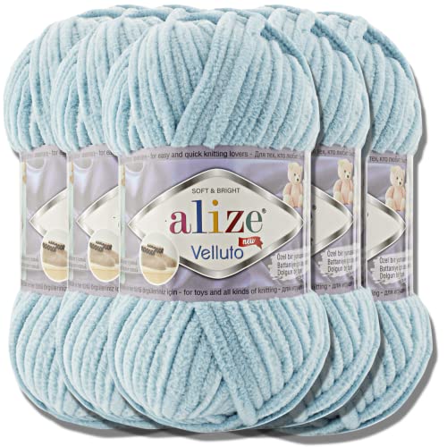 Hobby YARN Premium alize Velluto 5x 100g Türkische Dicke Wolle zum Häkeln (Azure | 414) von Turkey Store