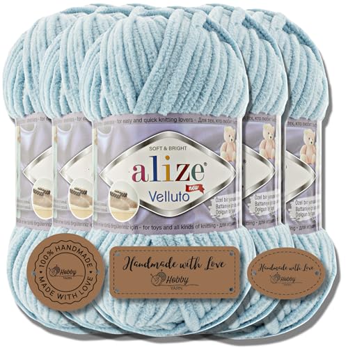 Hobby YARN Premium alize Velluto 5x 100g Türkische Dicke Wolle zum Häkeln (Azure | 414) von Turkey Store
