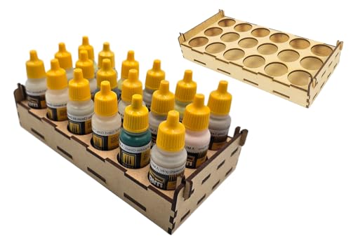 HobbyHold Farbregal Modellbau 18 Löchern - Holz Modellbau Zubehör - Paint Rack Lasergeschnitten 27mm - Paint Station Ideal für Army Painter und Vallejo Farben - Farbständer einfache Montage von HobbyHold