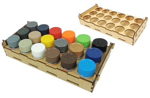 HobbyHold Farbregal Modellbau 18 Löchern - Holz Modellbau Zubehör - Paint Rack Lasergeschnitten 41mm - Paint Station Ideal für Tamiya und Humbrol Farben - Farbständer einfache Montage von HobbyHold