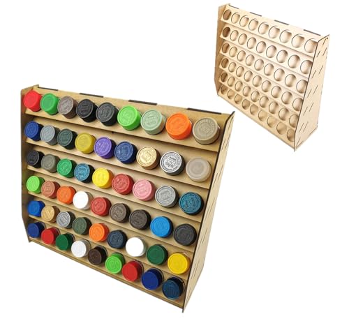 HobbyHold Farbregal Modellbau 54 Löchern - Holz Modellbau Zubehör - Paint Rack Lasergeschnitten 36mm - Paint Station Ideal für Vallejo und Citadel Farben - Farbständer einfache Montage von HobbyHold