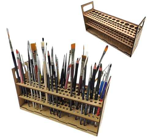 HobbyHold Holz Modellbau Pinsel und Stifthalter - 78 Öffnungen für Vielseitige Aufbewahrung - Pinselhalter - Schreibtisch pinsel Organizer - Malpinselhalter - Einfacher Montage - Made in Poland von HobbyHold