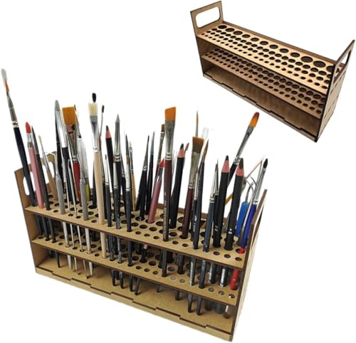HobbyHold Holz Modellbau Pinsel und Stifthalter - 78 Öffnungen für Vielseitige Aufbewahrung - Pinselhalter - Schreibtisch pinsel Organizer - Malpinselhalter - Einfacher Montage - Made in Poland von HobbyHold