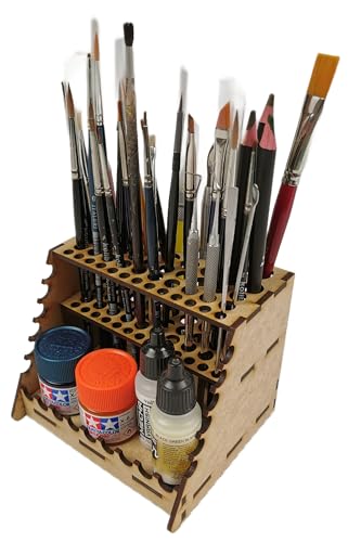 HobbyHold Holz Modellbau-Pinsel- & Stifthalter: für Vielseitige Aufbewahrung, Pinselhalter, Schreibtisch-pinsel-Organizer, Malpinselhalter, Einfacher Montage, Made in Poland (48 Öffnungen) von HobbyHold