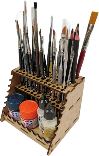 HobbyHold Holz Modellbau-Pinsel- & Stifthalter: für Vielseitige Aufbewahrung, Pinselhalter, Schreibtisch-pinsel-Organizer, Malpinselhalter, Einfacher Montage, Made in Poland (48 Öffnungen) von HobbyHold