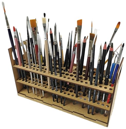 HobbyHold Holz Modellbau-Pinsel- & Stifthalter: für Vielseitige Aufbewahrung, Pinselhalter, Schreibtisch-pinsel-Organizer, Malpinselhalter, Einfacher Montage, Made in Poland (78 Öffnungen) von HobbyHold