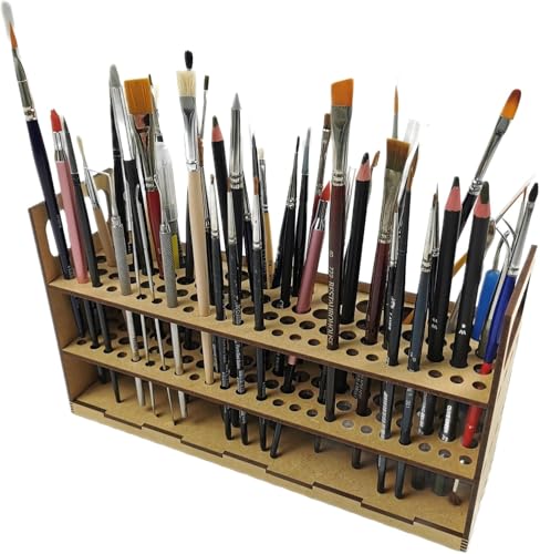 HobbyHold Holz Modellbau-Pinsel- & Stifthalter: für Vielseitige Aufbewahrung, Pinselhalter, Schreibtisch-pinsel-Organizer, Malpinselhalter, Einfacher Montage, Made in Poland (78 Öffnungen) von HobbyHold