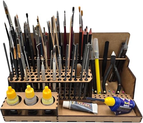 HobbyHold Holz Organizer: 97-Slot Werkzeug-/Pinselhalter für Modellbau, Buntstifte & Make-up Pinsel - Multifunktionaler Ständer & Pinselregal, Großer Organizer für Modellbauzubehör, Ideal für Künstler von HobbyHold