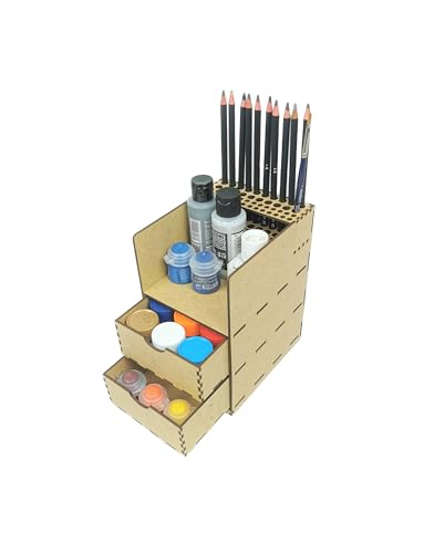 HobbyHold Modellbau-Organizer mit 2 Schubladen - Kompakter Werkzeug- und Farbenhalter - Modell Farbregal Organizer Farbständer - Bastel-Farbregal - Paint Rack - Schreibtisch Organizer - Pinselhalter von HobbyHold