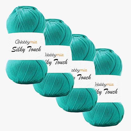 HobbyMia Silky Touch-Häkelgarn, 100 % Mikrofaser-Acryl, (2) Sport Feingewicht, seidiger Effekt, Garn zum Handstricken, Grün, Smaragdgrün, 4 Knäuel) von HobbyMia