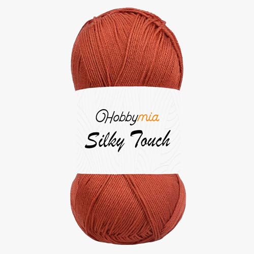 HobbyMia Silky Touch-Häkelgarn, 100 % Mikrofaser-Acryl, (2) Sport Feingewicht, seidiger Effekt, Garn zum Handstricken, Rot, Rost, 1 Knäuel von HobbyMia