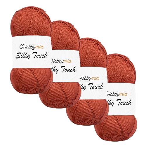 HobbyMia Silky Touch-Häkelgarn, 100 % Mikrofaser-Acryl, (2) Sport Feingewicht, seidiger Effekt, Garn zum Handstricken, Rot, Rost, 4 Knäuel) von HobbyMia