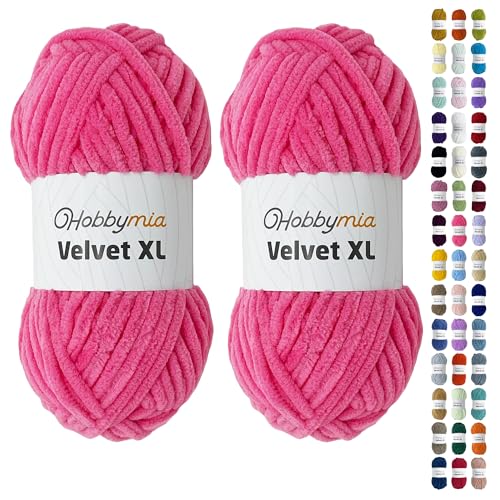 HobbyMia Velvet XL - Chenille-Garn zum Häkeln - 100 g / 74yds - (6) Super Bulky Garn - Flauschiges Garn zum Häkeln - Häkeln Babydecken (14121 - Mittelrosa, 2 Knäuel) von HobbyMia
