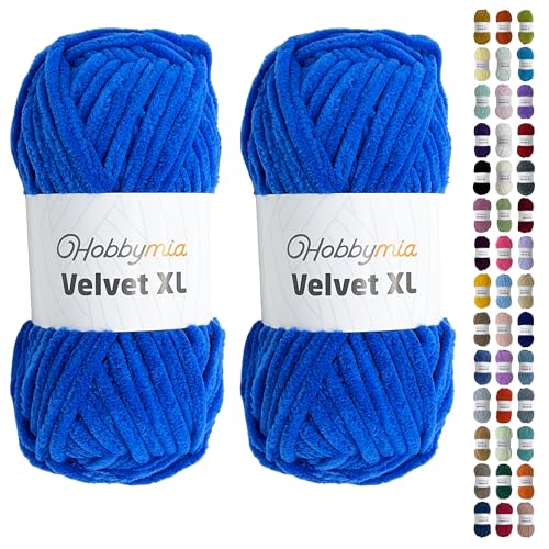 HobbyMia Velvet XL - Chenille-Garn zum Häkeln - 100 g / 74yds - (6) Super Bulky Garn - Flauschiges Garn zum Häkeln - Häkeln Babydecken (14141 - French Blue, 2 Knäuel) von HobbyMia
